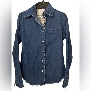 Tizzie LS Denim Ruffle Edge Button Up Shirt NWOT